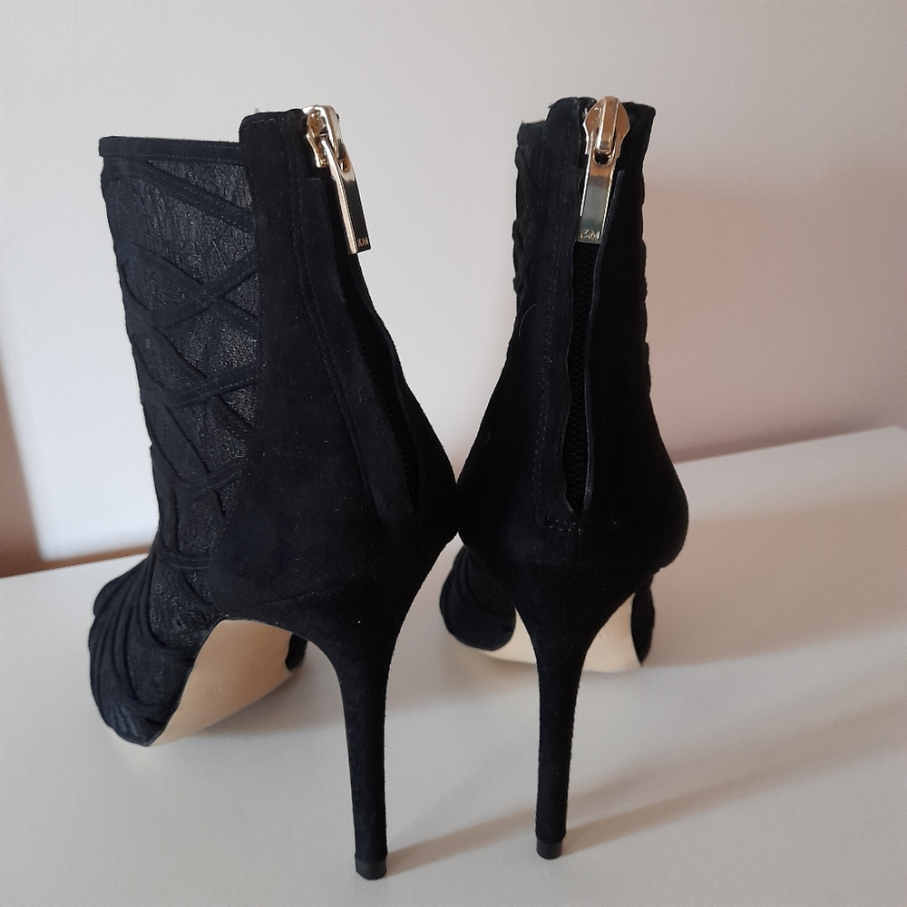 KAREN MILLEN Black Sheer Peep Toe Ankle Booties NWOT - Picture 9 of 14